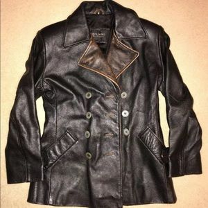 Reza Dura Brown Leather Peacoat Jacket Size Small